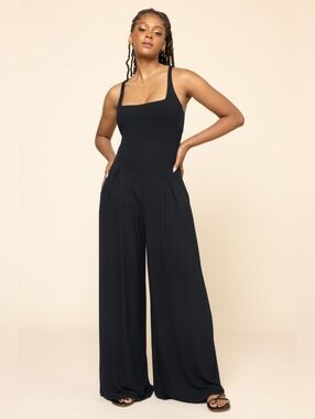 POPFLEX Go With The Flow Jumpsuit Black Sleeveless Wide Leg- S